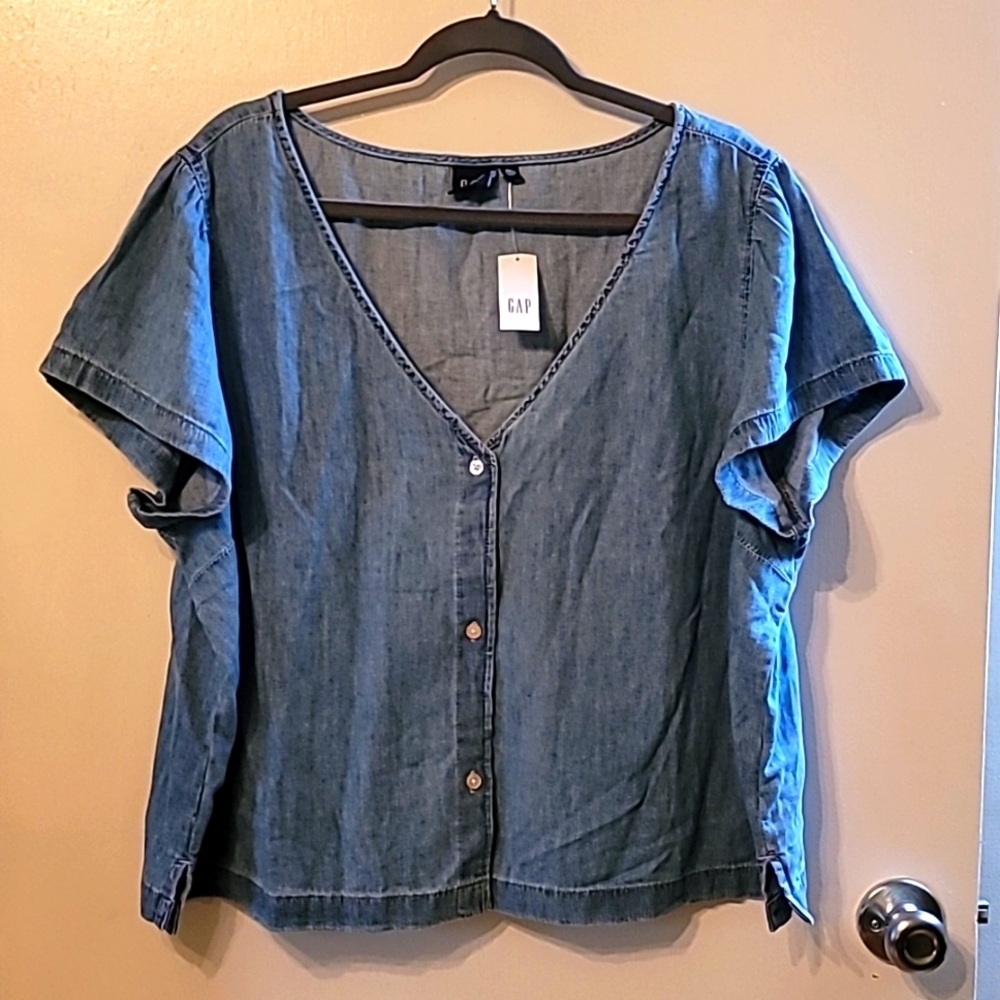 Gap Chambray Button Up Short Sleeve Shirt Top Womens Size XXL - NWT